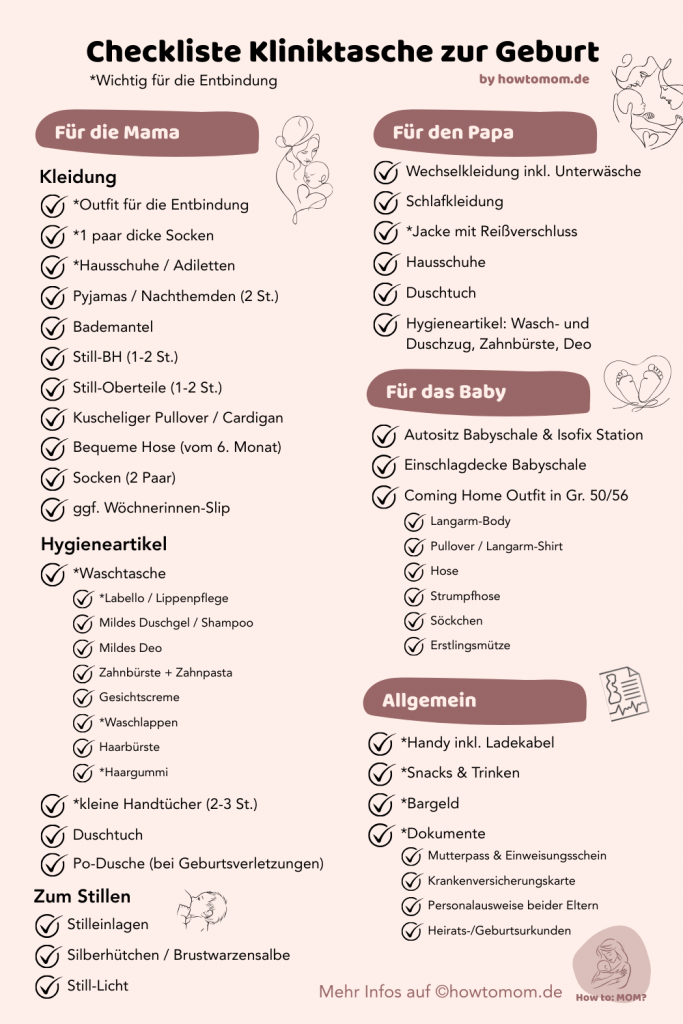 Checkliste Kliniktasche von howtomom.de